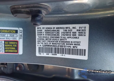 2012 Honda Cr-V Lx z USA, uszkodzony, nr VIN 5J6RM4H35CL016919